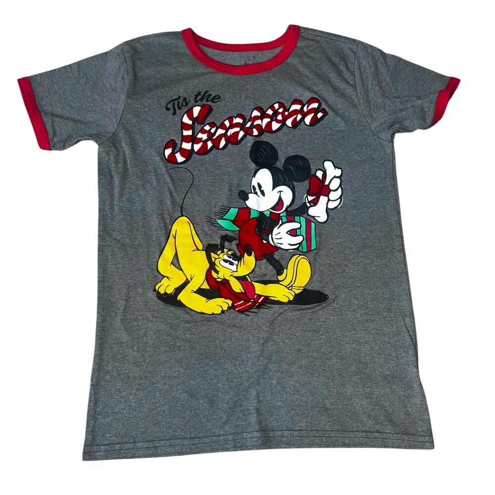 Disney' Christmas Mickey Mouse Pluto 'Tis the Season Tee Shirt  youth sz  10-12